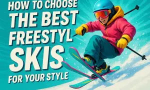 Jak dobrać narty freestyle? Narciarz w kolorowym stroju zjeżdża po stoku, pokazując, jak wybrać najlepszy sprzęt.